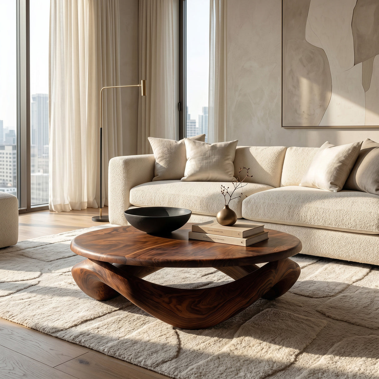 Contemporary Sculptural Coffee Table With Pedestal Base For Living Room