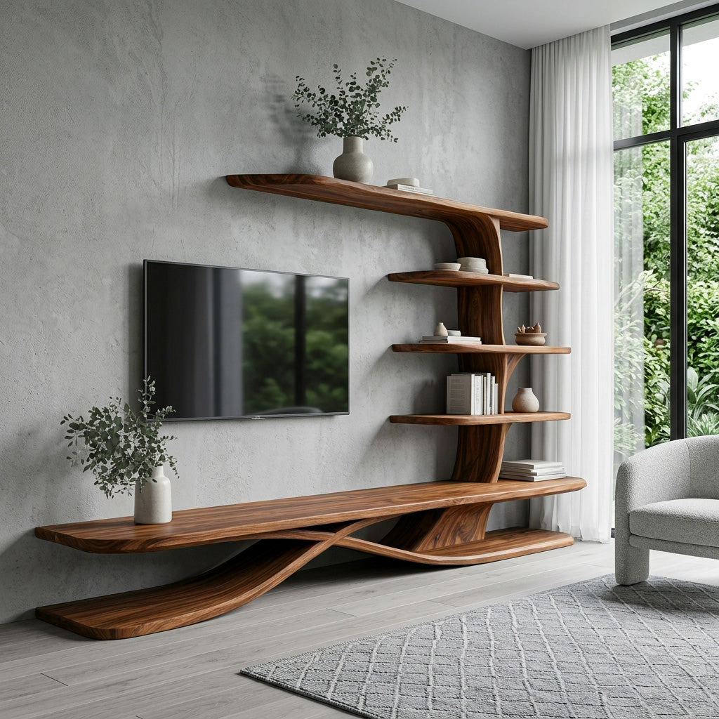 Contemporary TV Stand With Side Shelving For Living Room