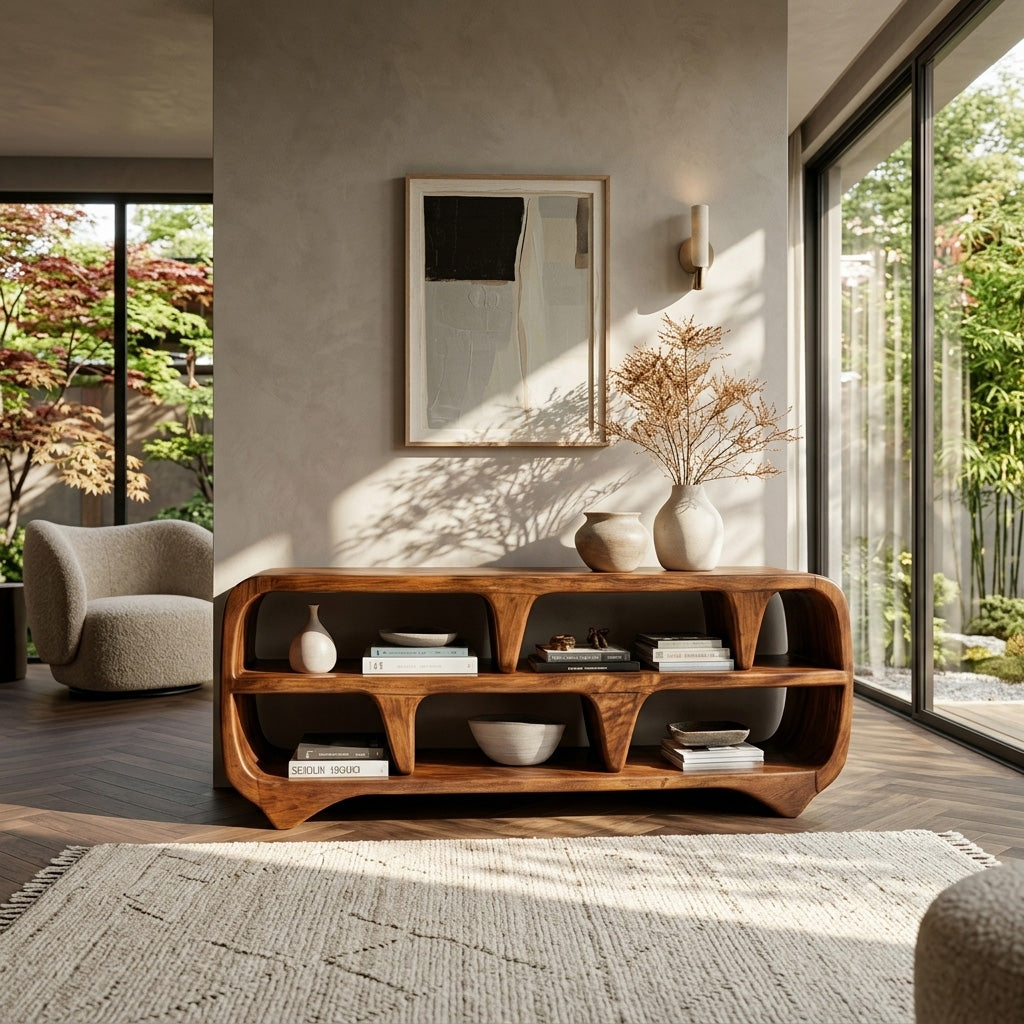 Contemporary Waterfall Wooden Bookshelf For Living Room