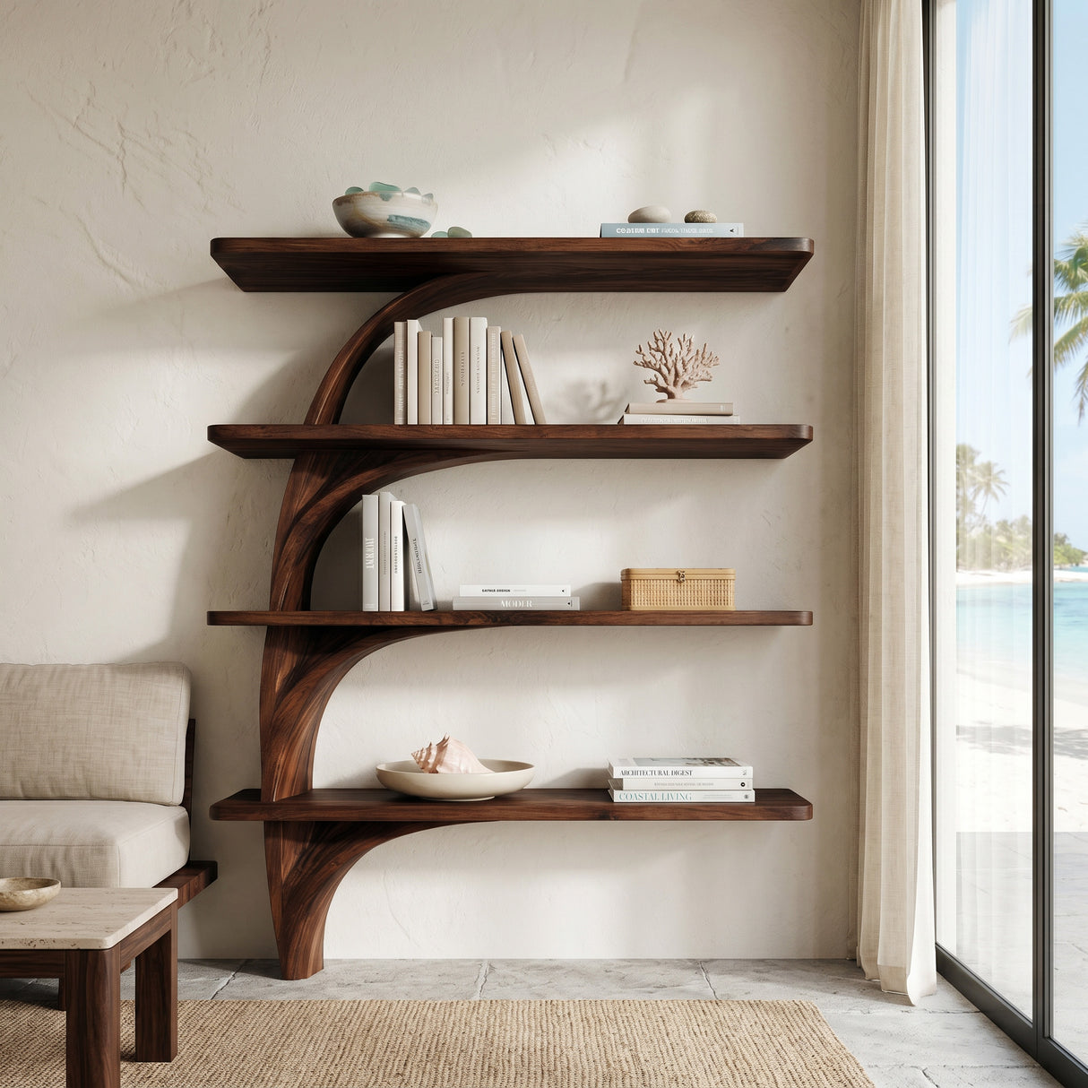 Organic Tree From Wood Floating Bookshelf For Home Display