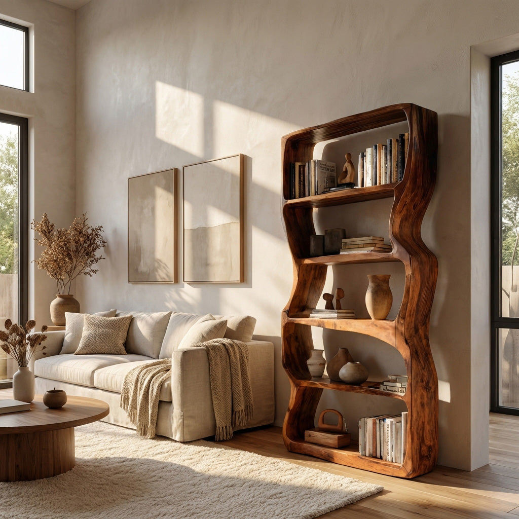 Contemporary Wooden Standing Shelf For Living Room Display