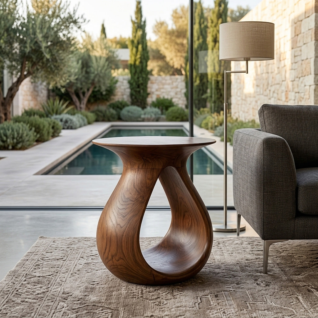 Organic Natural Wood Teardrop Side Table For Living Room Decor