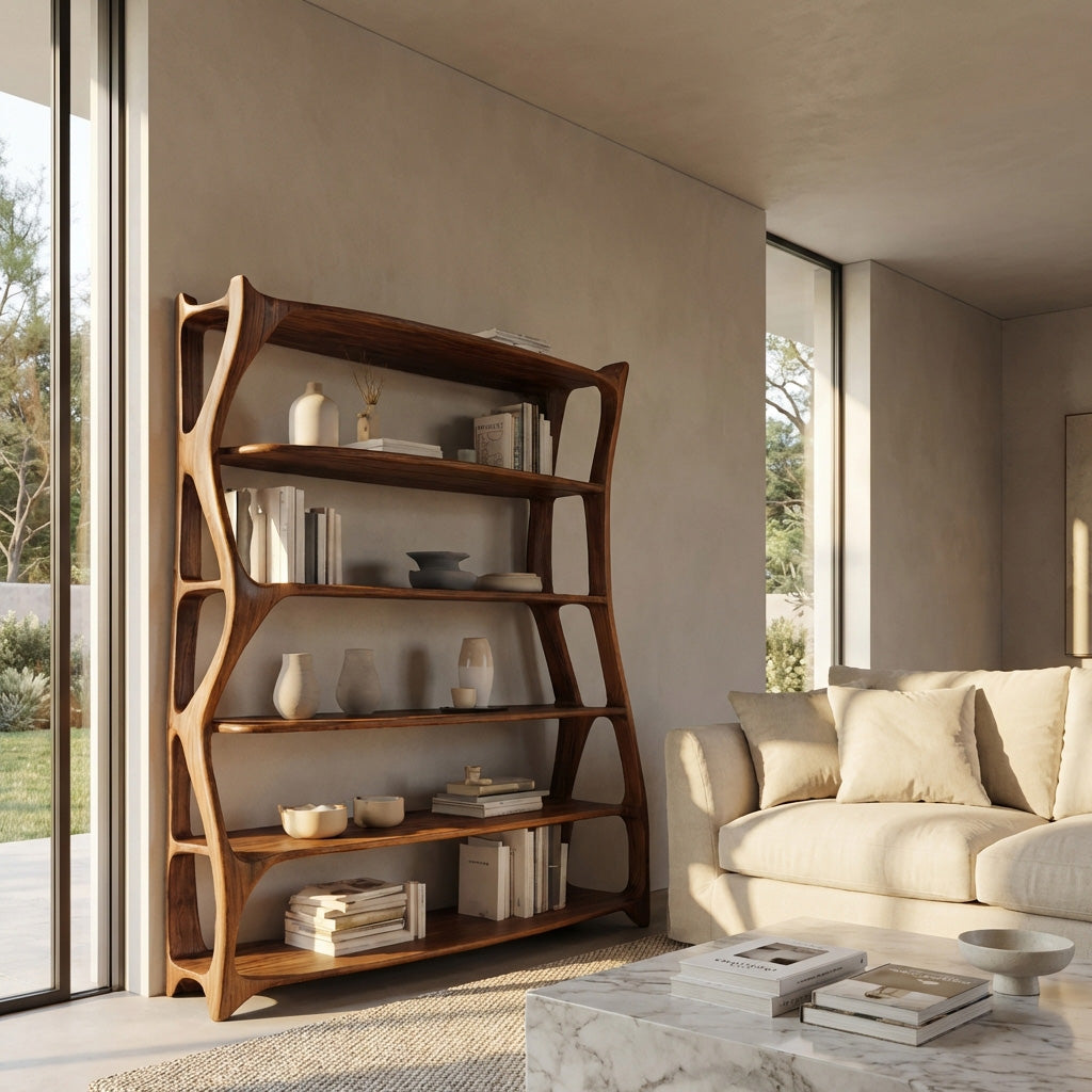 Elegant Wooden Standing Shelf With Tiers For Living Room