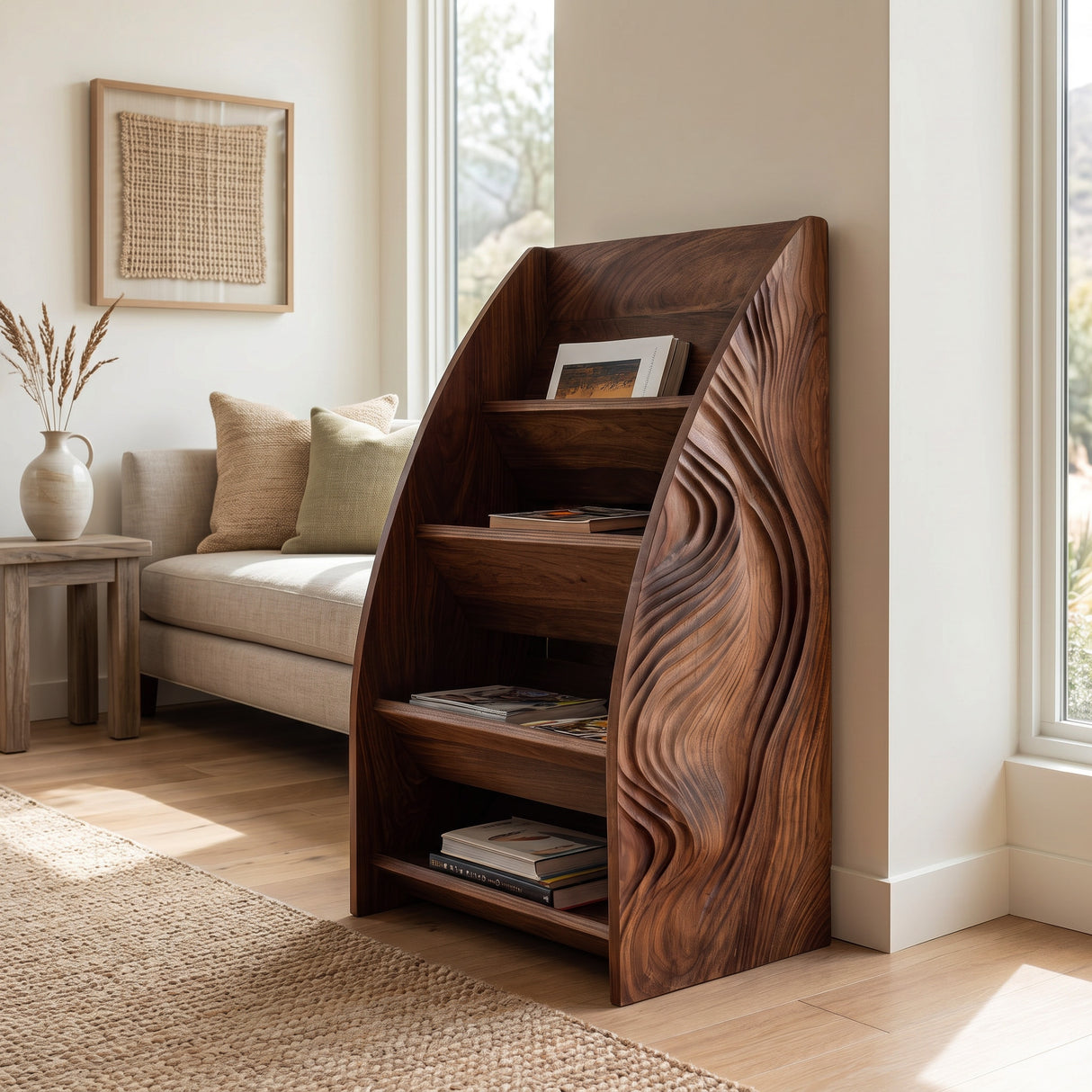 Modern Wooden Arched Magazine Rack For Living Room