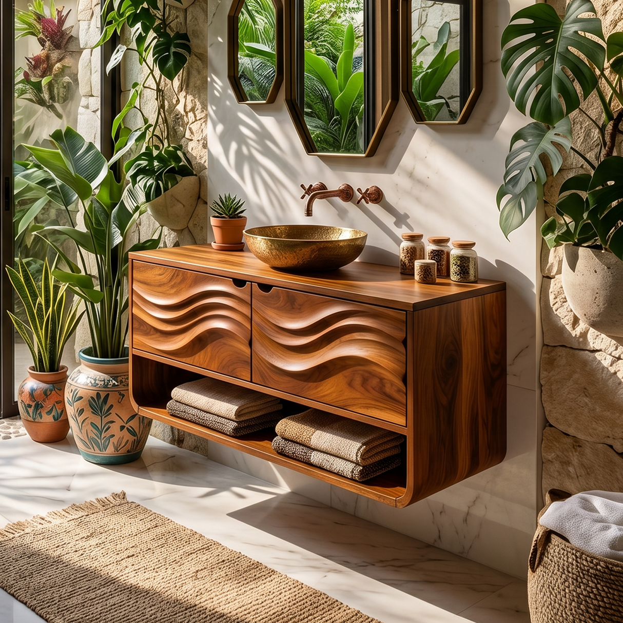 Scandinavian Floating Vanity With Cabinet For Apartment