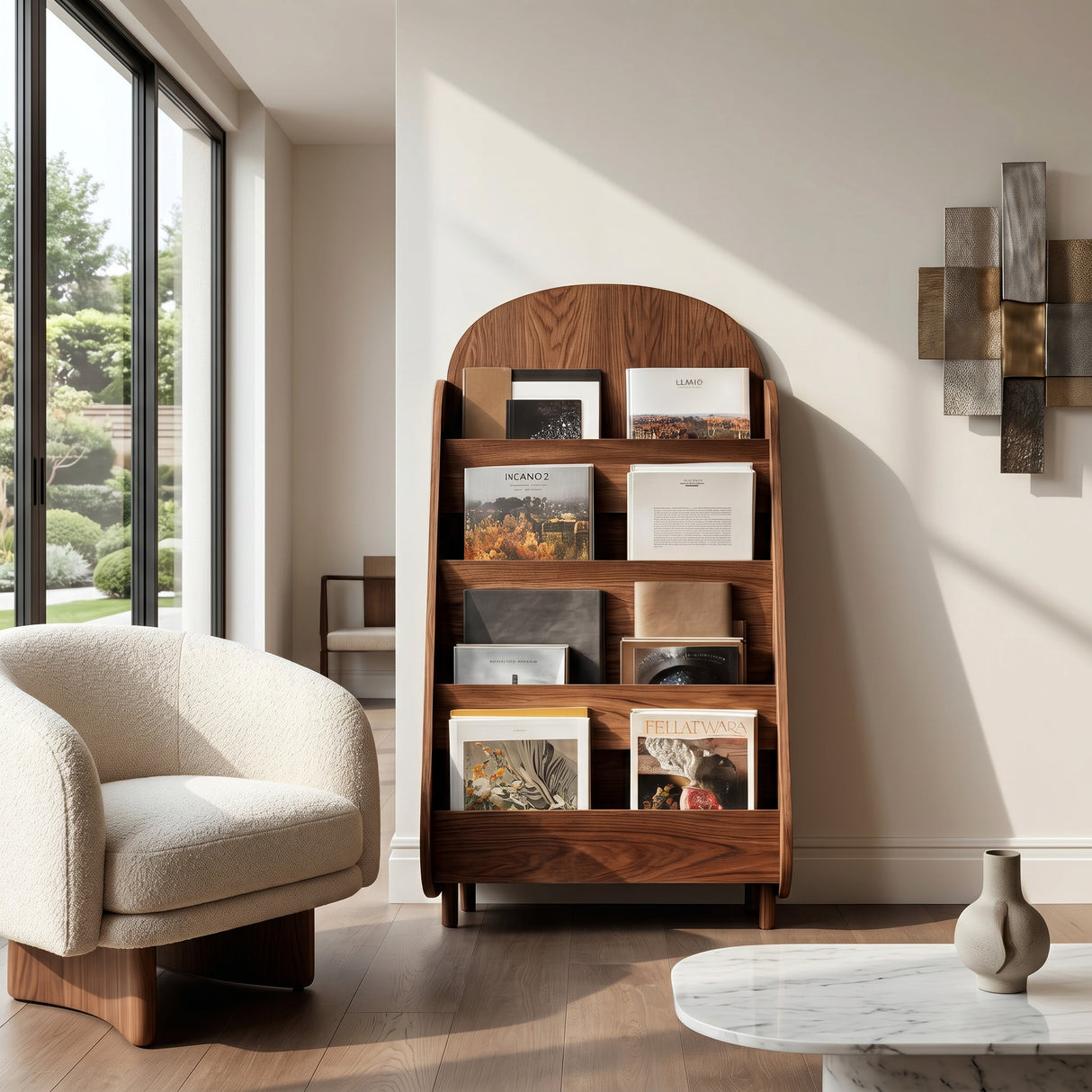 Contemporary Wooden Rounded Arch Magazine Rack For Reading Corner
