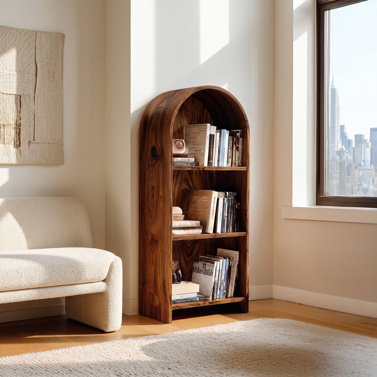 Minimalist Wooden Magazine Rack With Arched Form For Living
