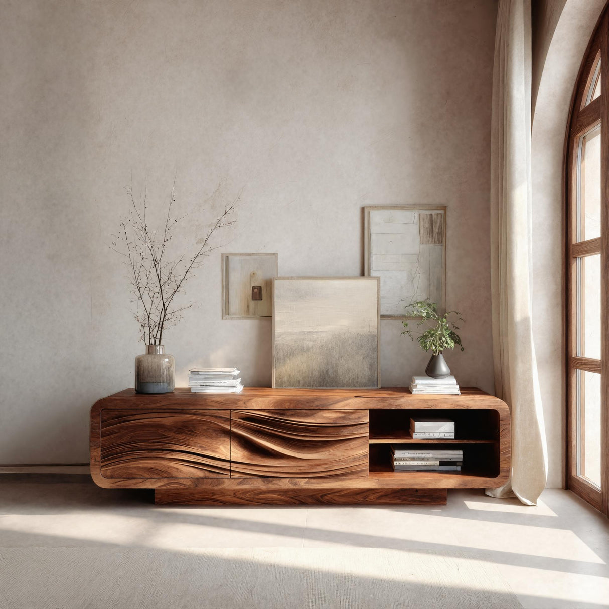 Modern Organic Sculpted Sideboard For Living Room