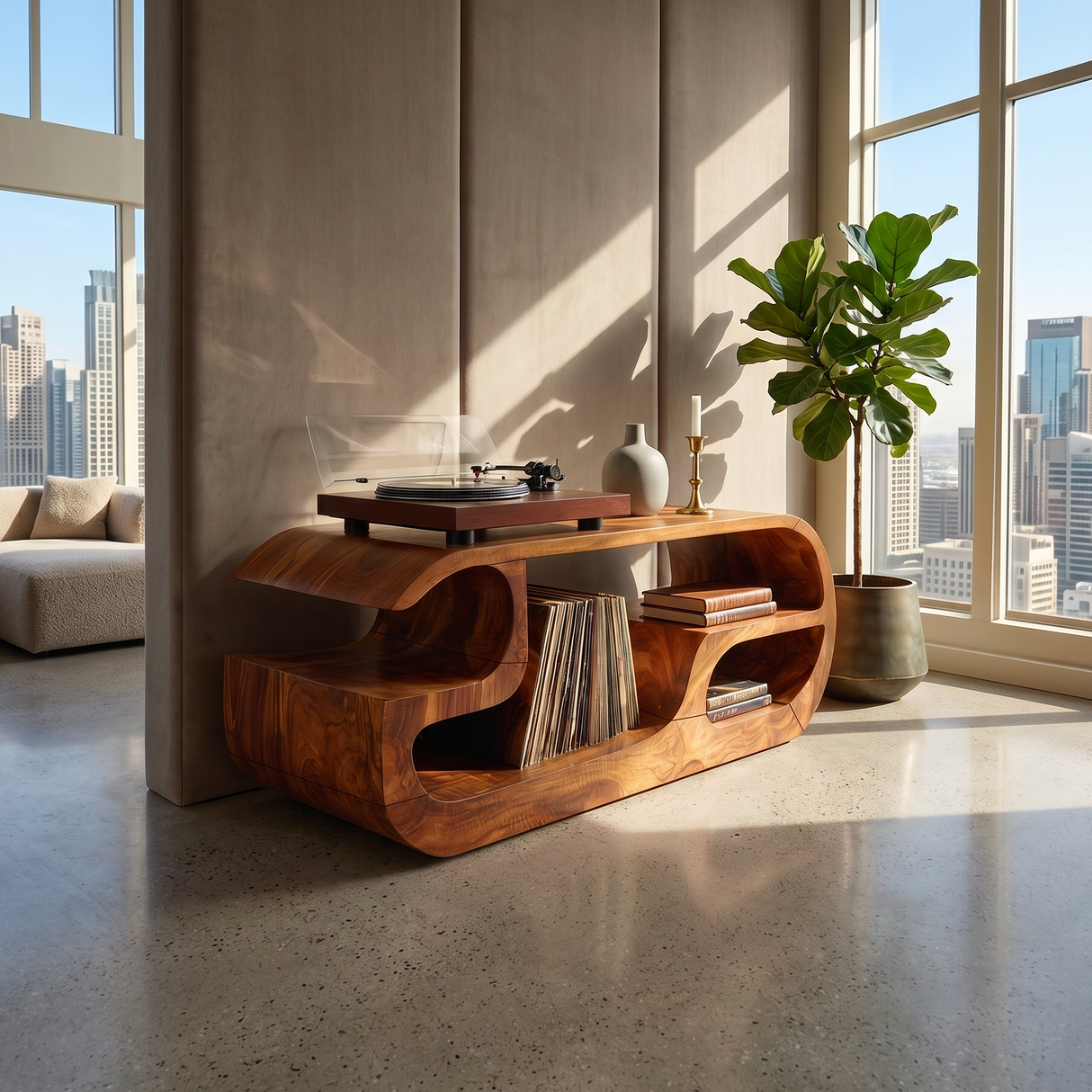 Minimalist Curved Record Player Stand City Apartment