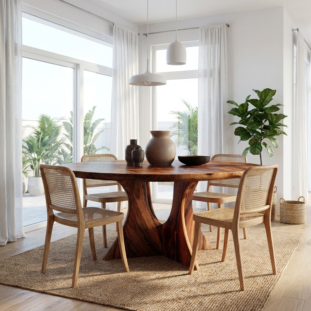 Organic Round Wooden Dining Table For Dining Room