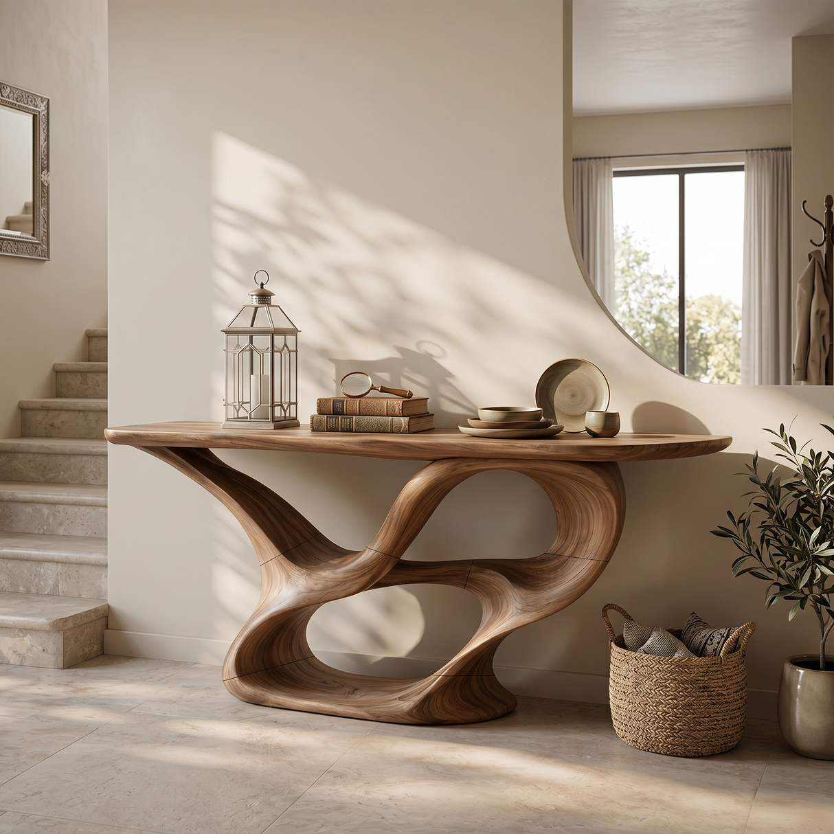 Organic Carved Console Table Contemporary Entryway