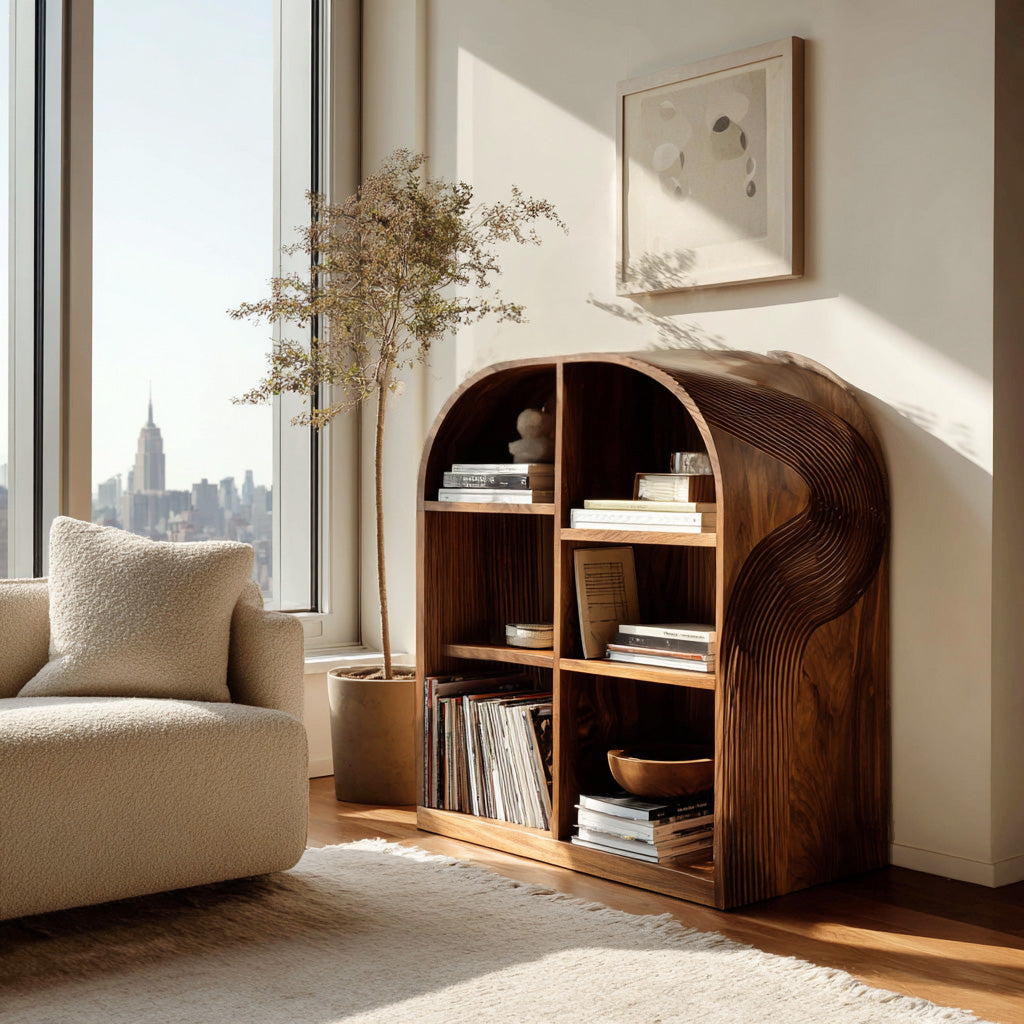 Contemporary Open Wooden Magazine Rack With For Living Room