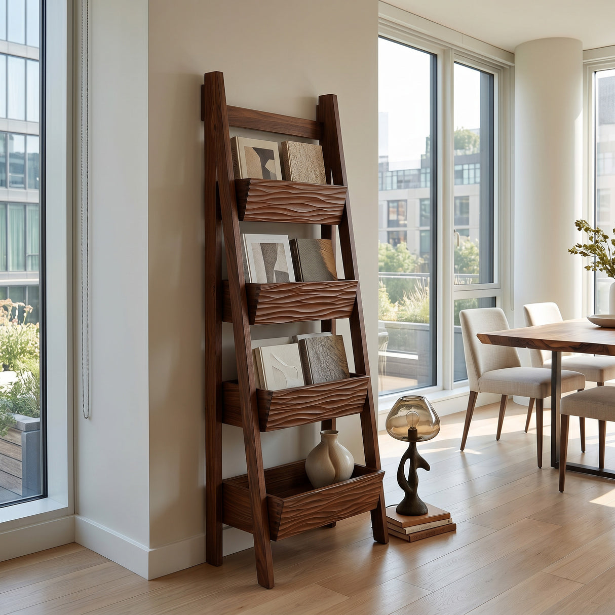 Contemporary Wooden Ladder Magazine Rack For Living Room