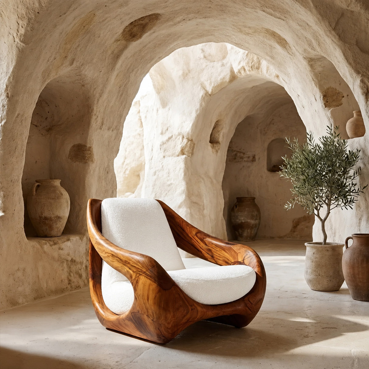 Sculptural Natural Wood Chair For Artistic Living Space