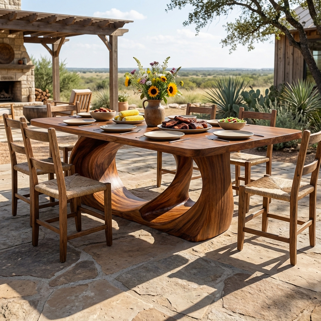 Wooden Dining Table With Artistic Base For Dining Room