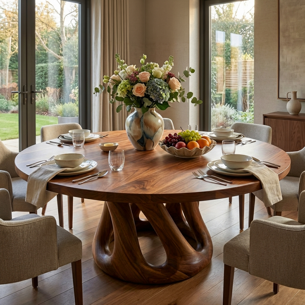 Modern Wooden Dining Table With Pedestal Base For Kitchen