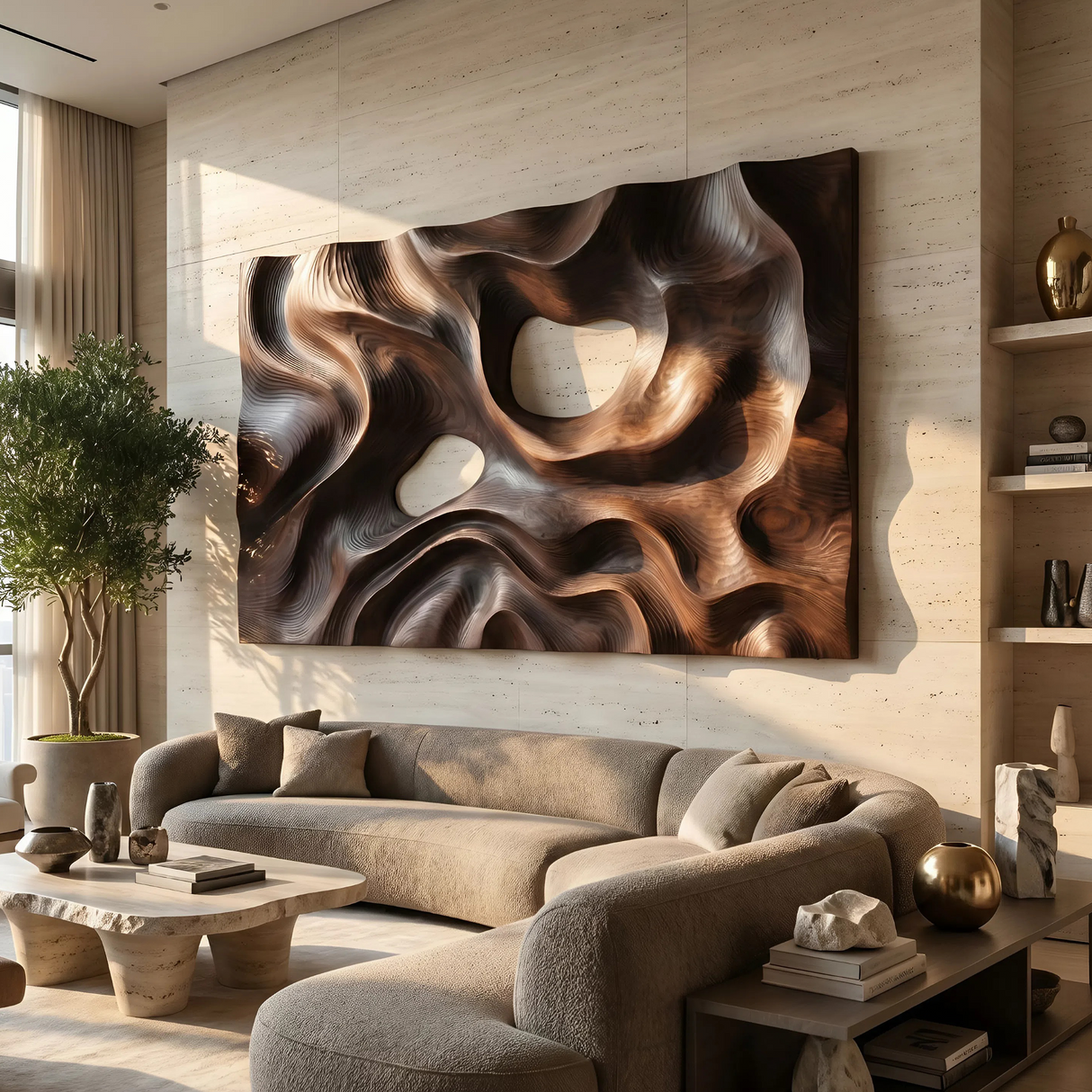 Contemporary Carved Wall Decor Panel For Living Room