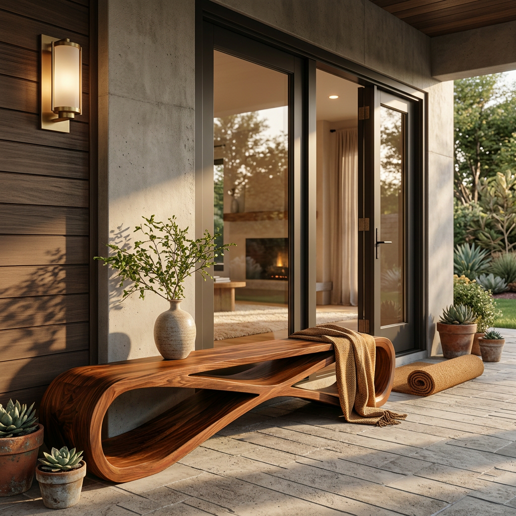 Minimalist Sculptural Wood Bench For Home Entry