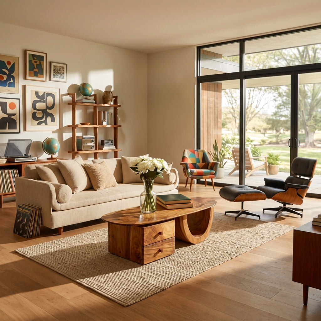 Modern Wood Oval Coffee Table With Drawer For Living Room