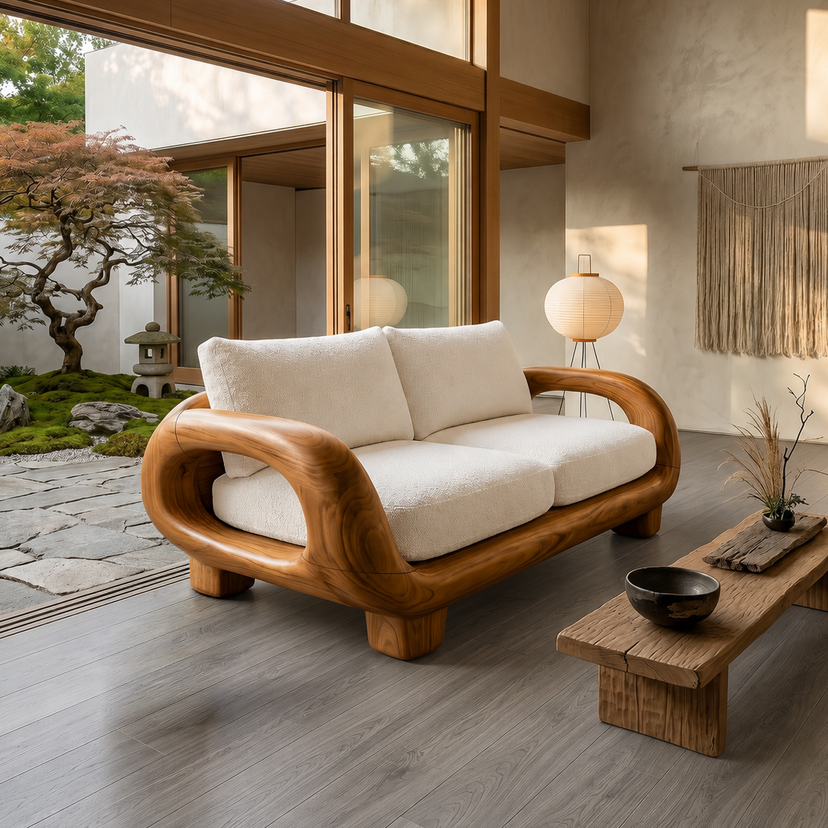 Japandi Organic Sofa Zen Courtyard Residence – ET Woodcrafts