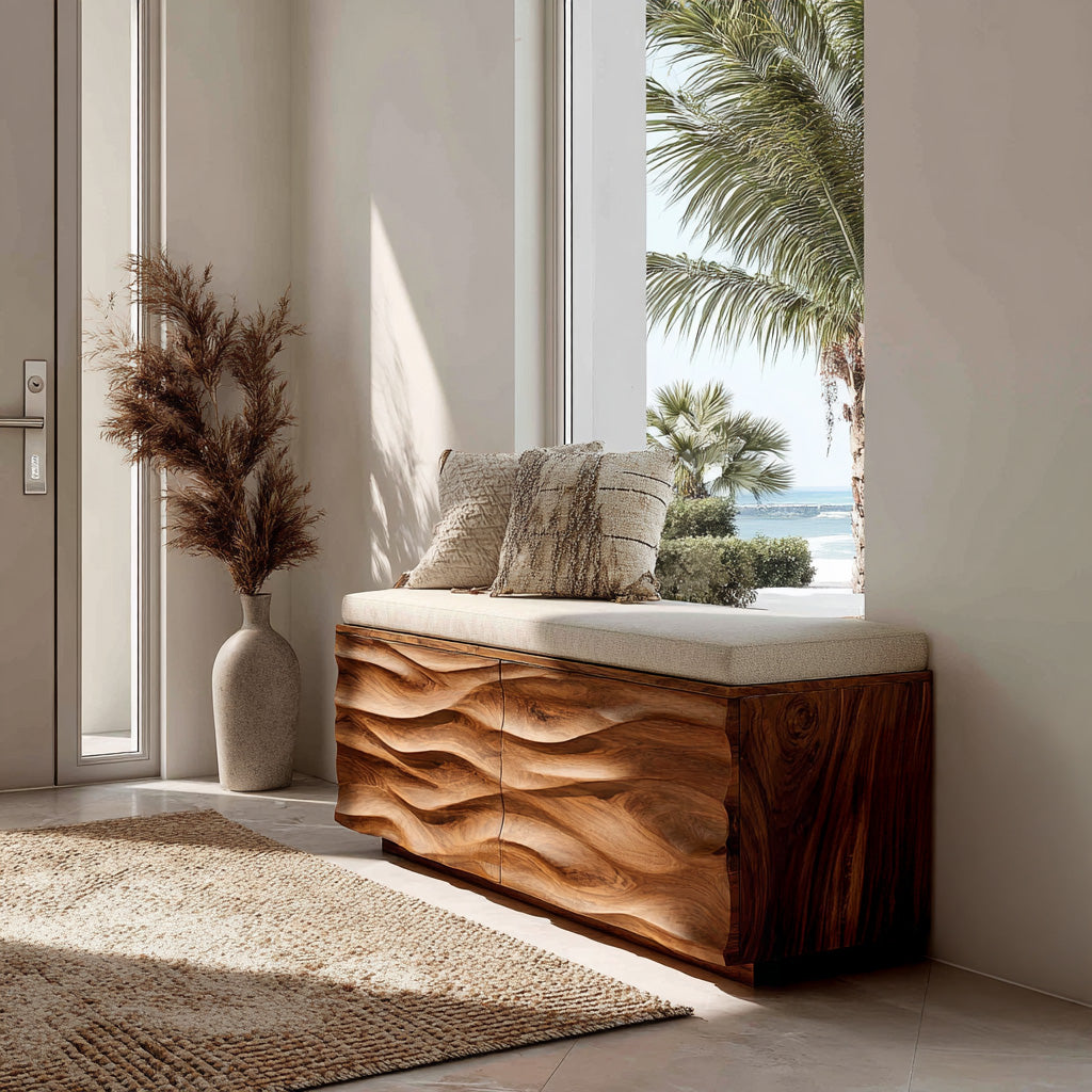Modern Wave Storage Bench For Home Decor