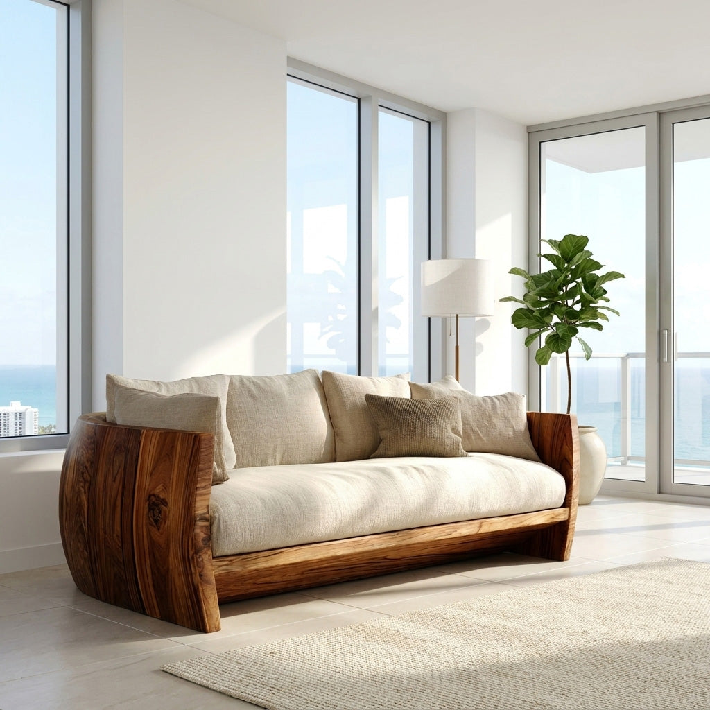 Minimalist Natural Wood Sofa For Living Room