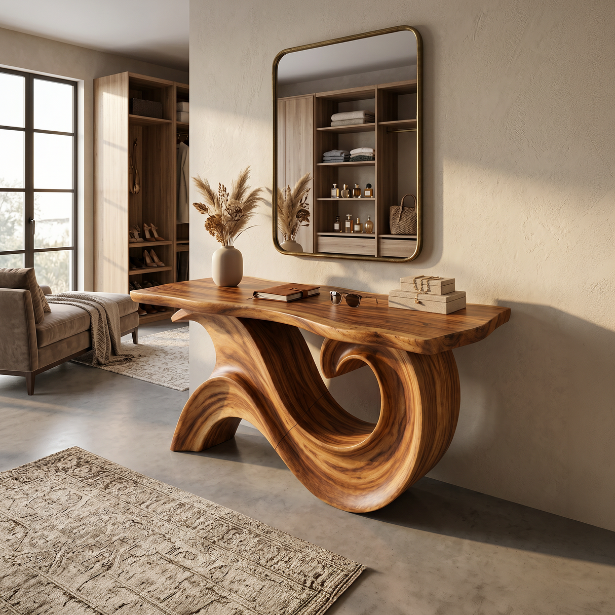 Sculptural Wood Entryway Table For Hallway Styling