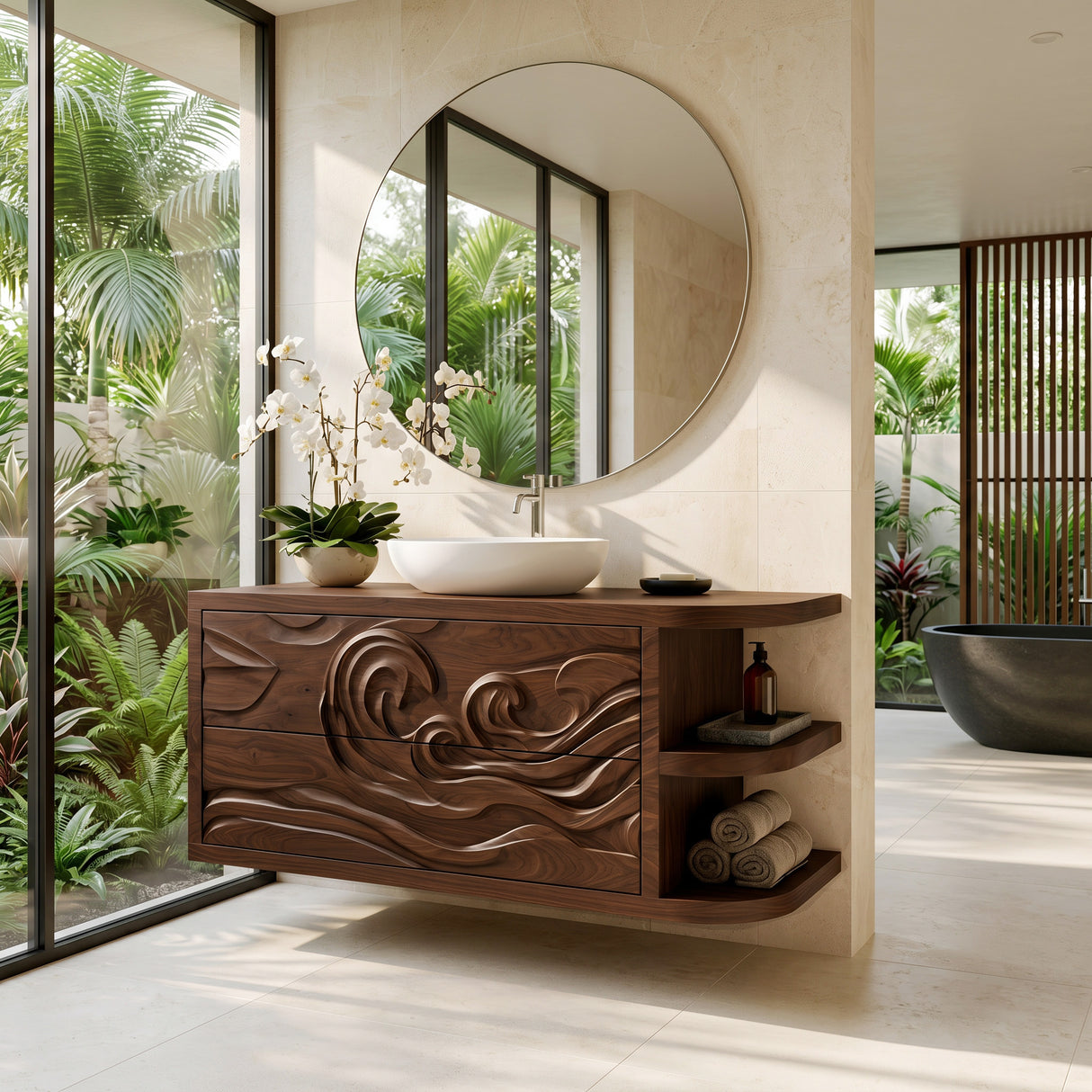 Contemporary Bathroom Vanity With Integrated 3-Tier Side Shelf For Bathroom
