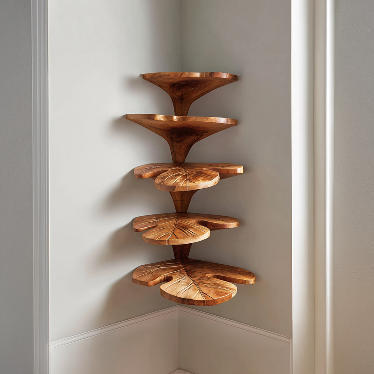 Rustic Leaf Corner Shelf Living Room Wall Decor Display