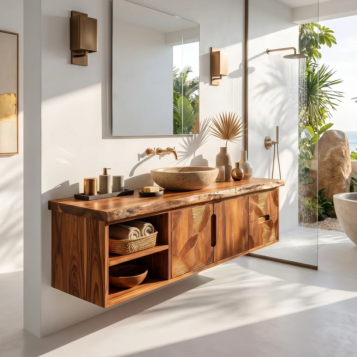 Modern Live Edge Bath Cabinet Garden Retreat
