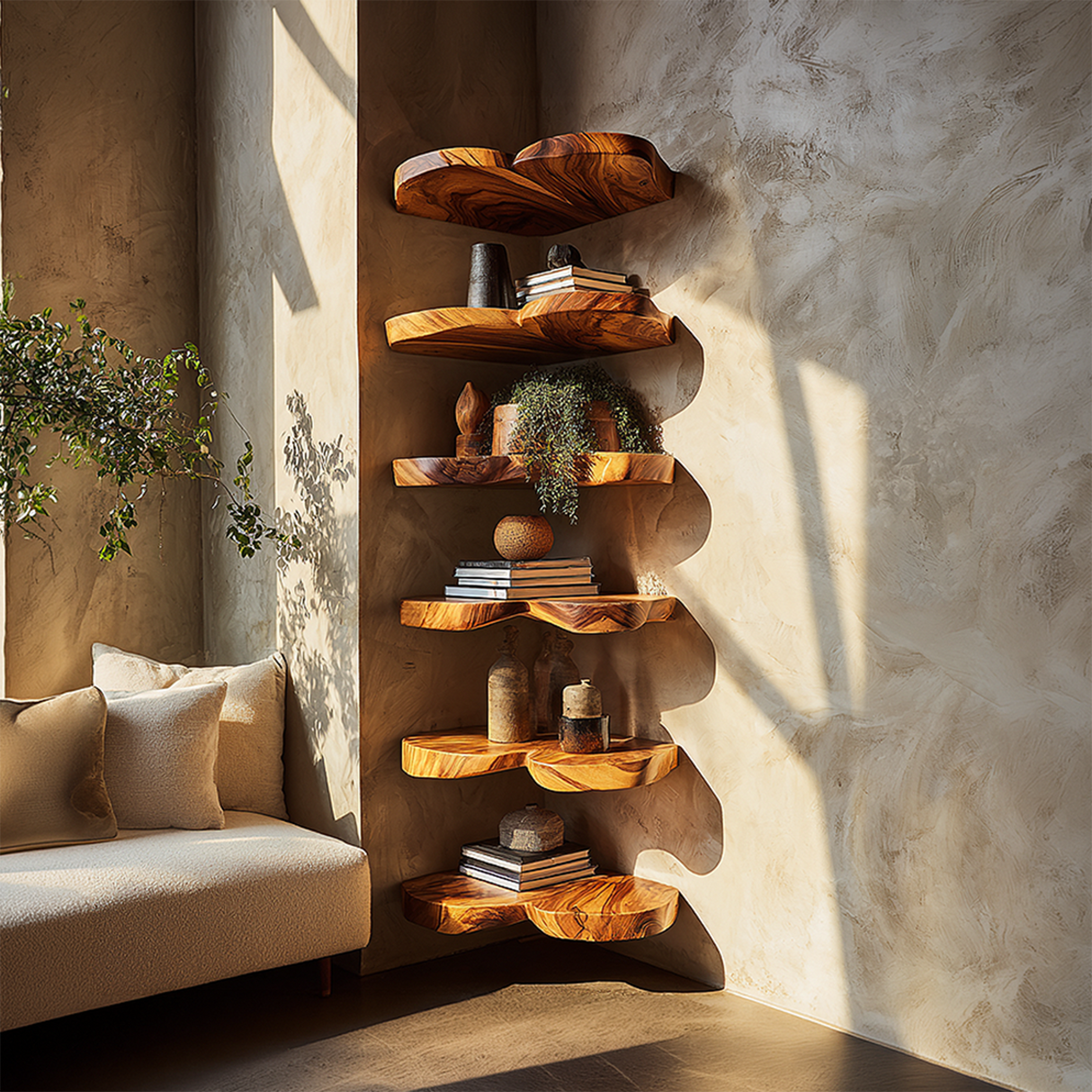 Rustic Leaf Floating Shelf Kitchen Wall Organizer Display