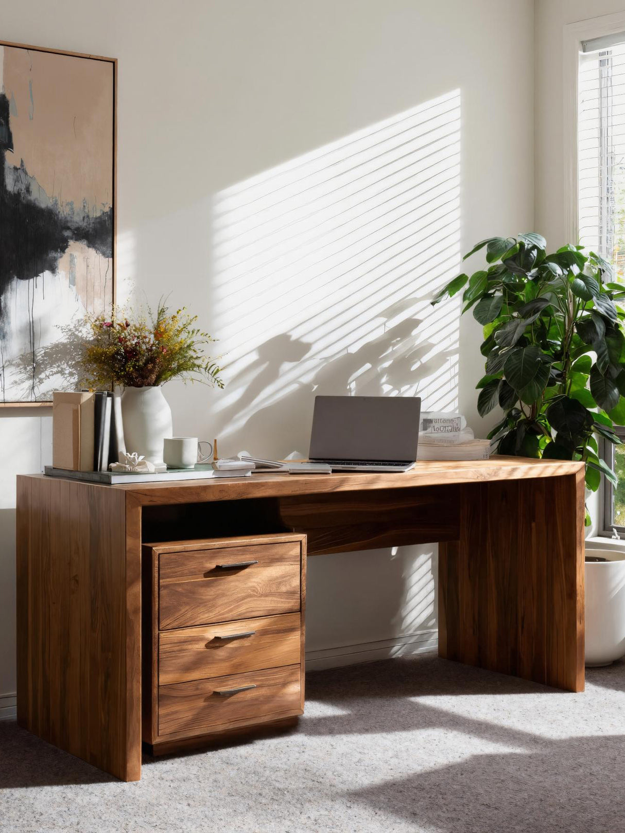 Contemporary Office Desk With Storage Drawers For Home Office