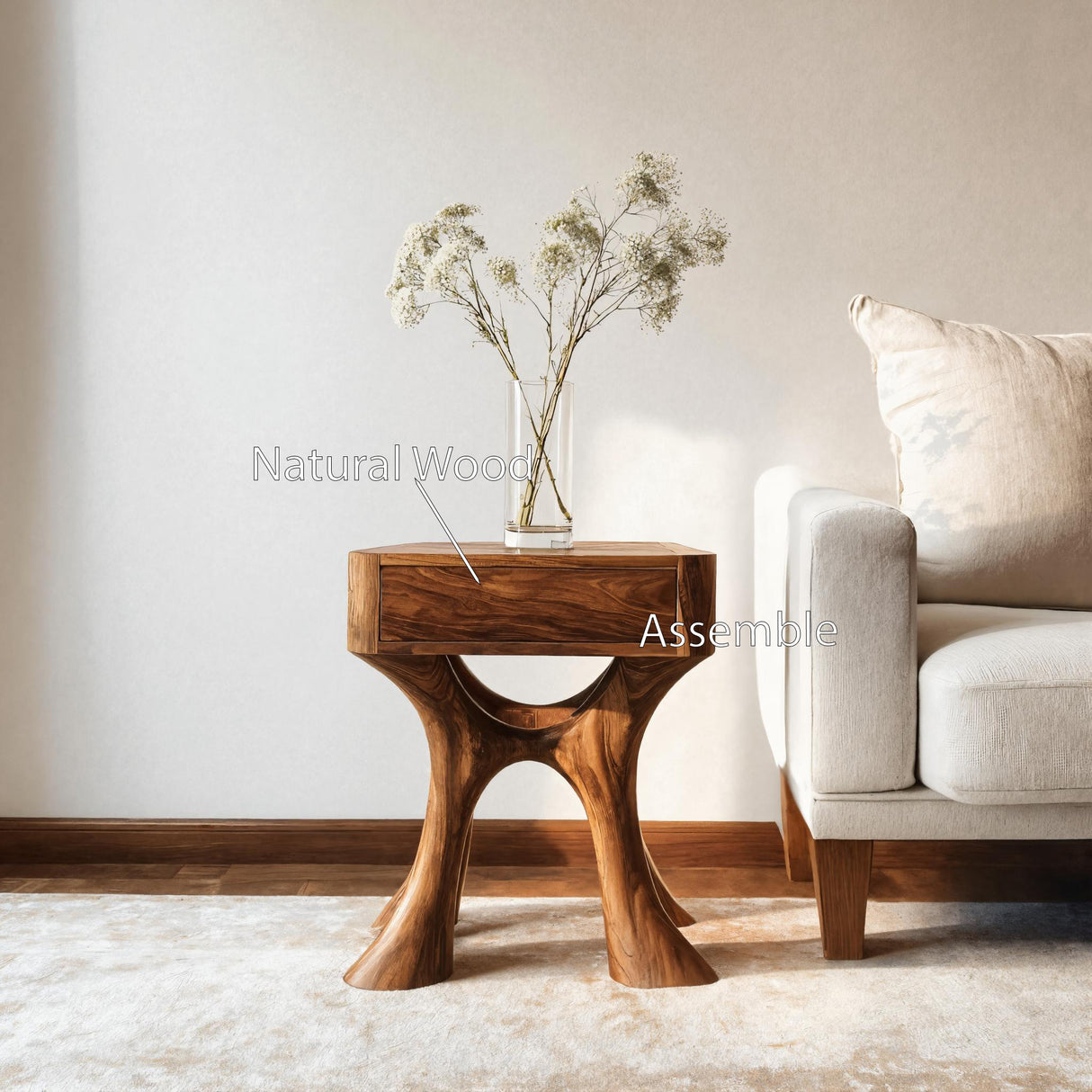 Unique Sculptural Side Table With Drawer For Living Room