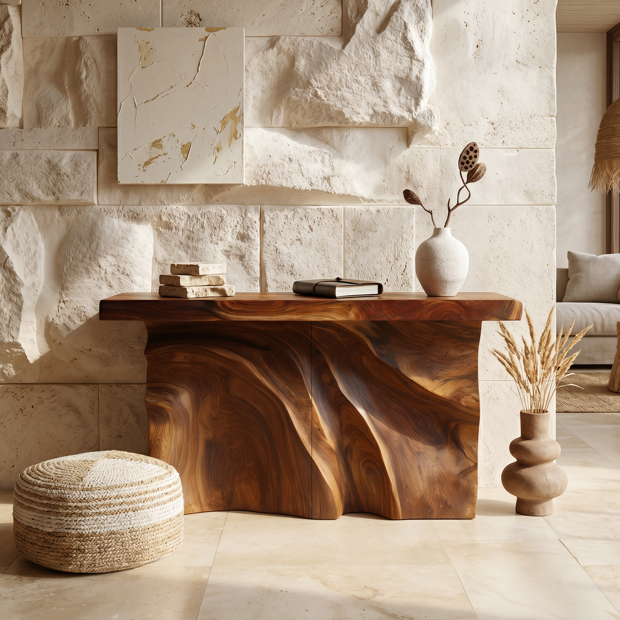 Modern Organic Edge Console Table For Entryway Interior Space