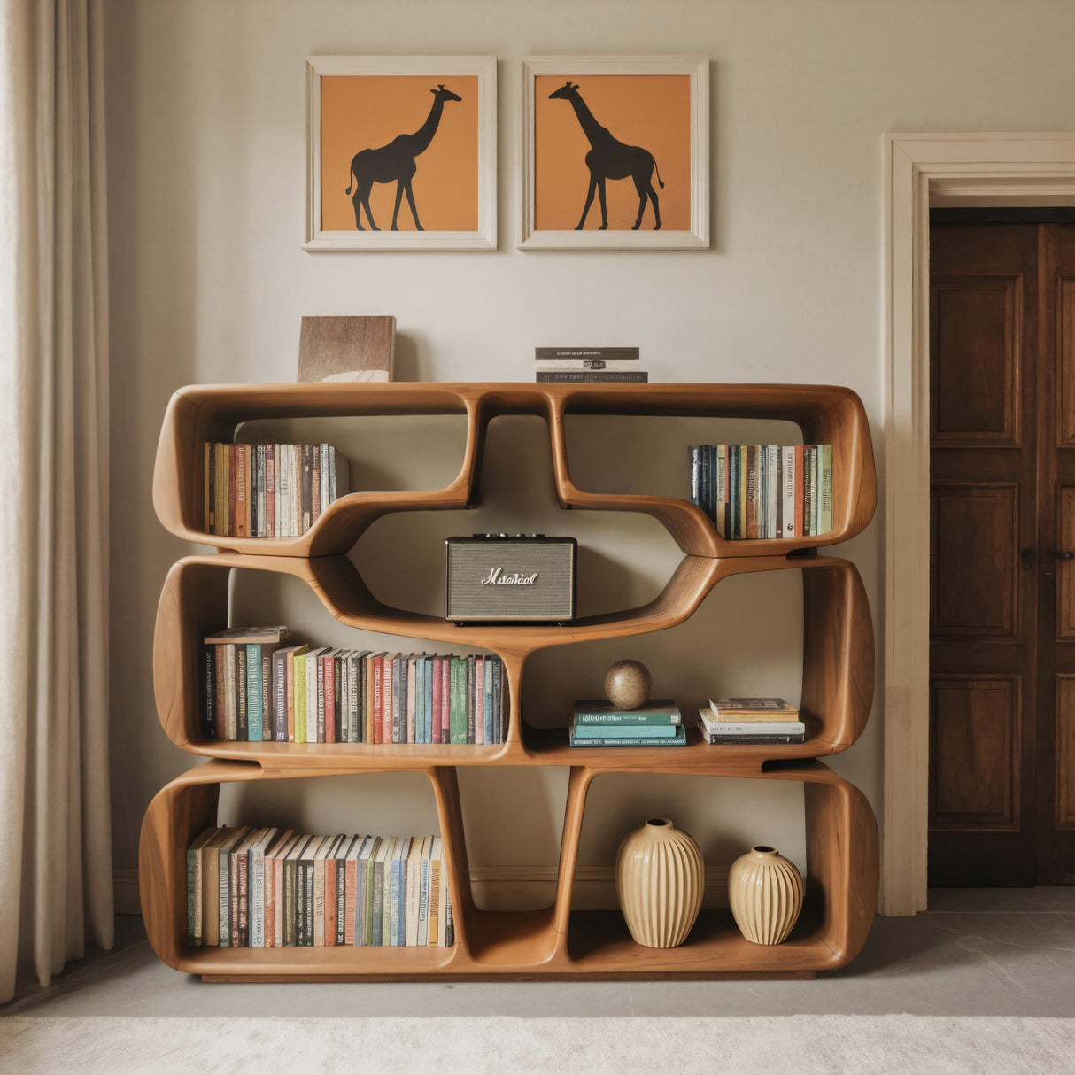 Modern Sculptural Bookshelf With Organic Curves For Living Room