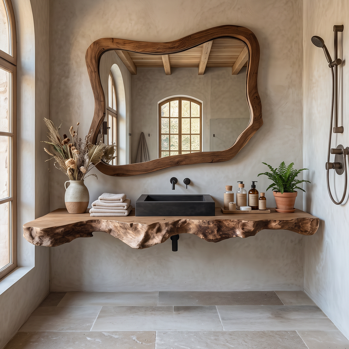 Live Edge Solid Wood Vanity For Rustic Bathroom