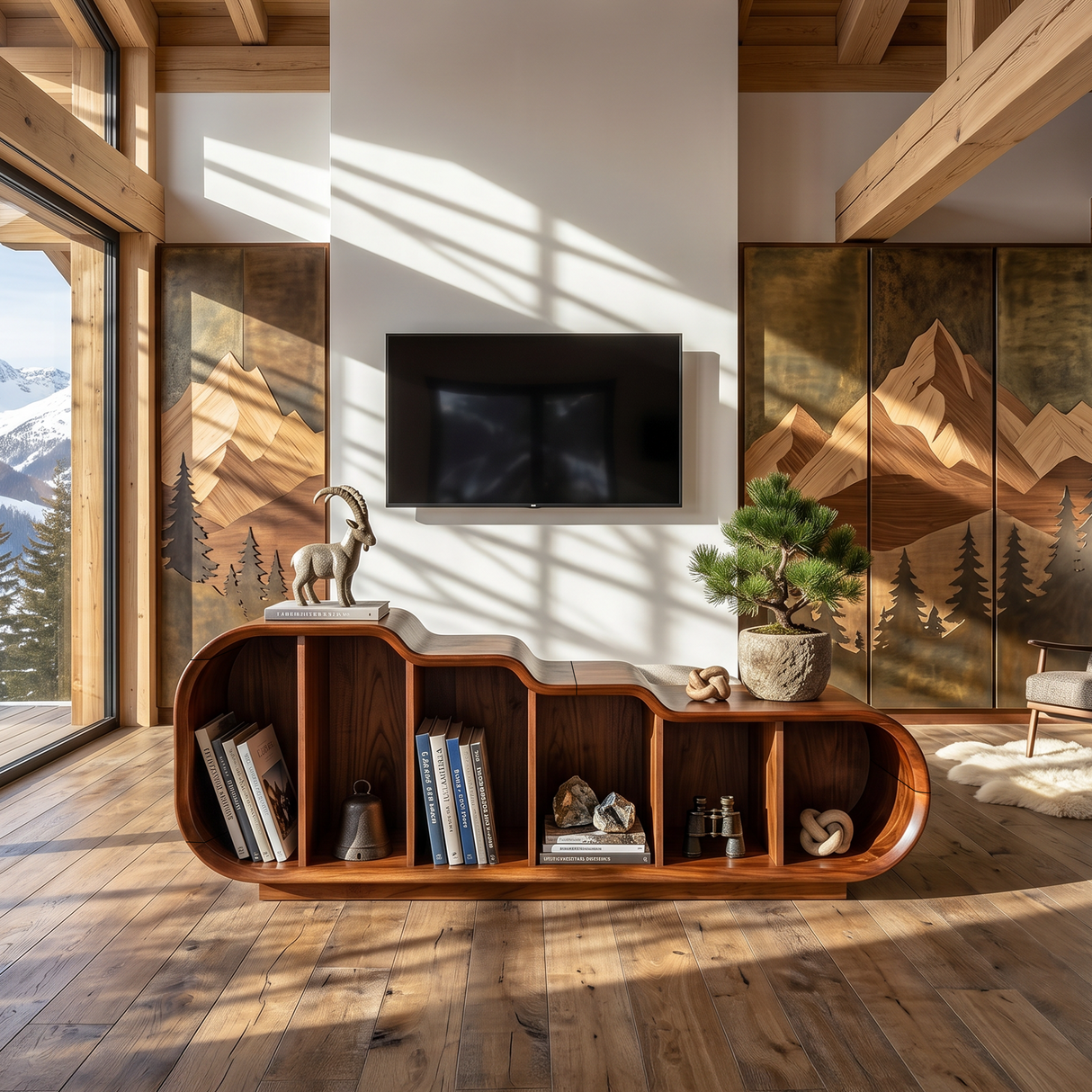 Scandinavian Linear TV Console For Media Lounge Interior