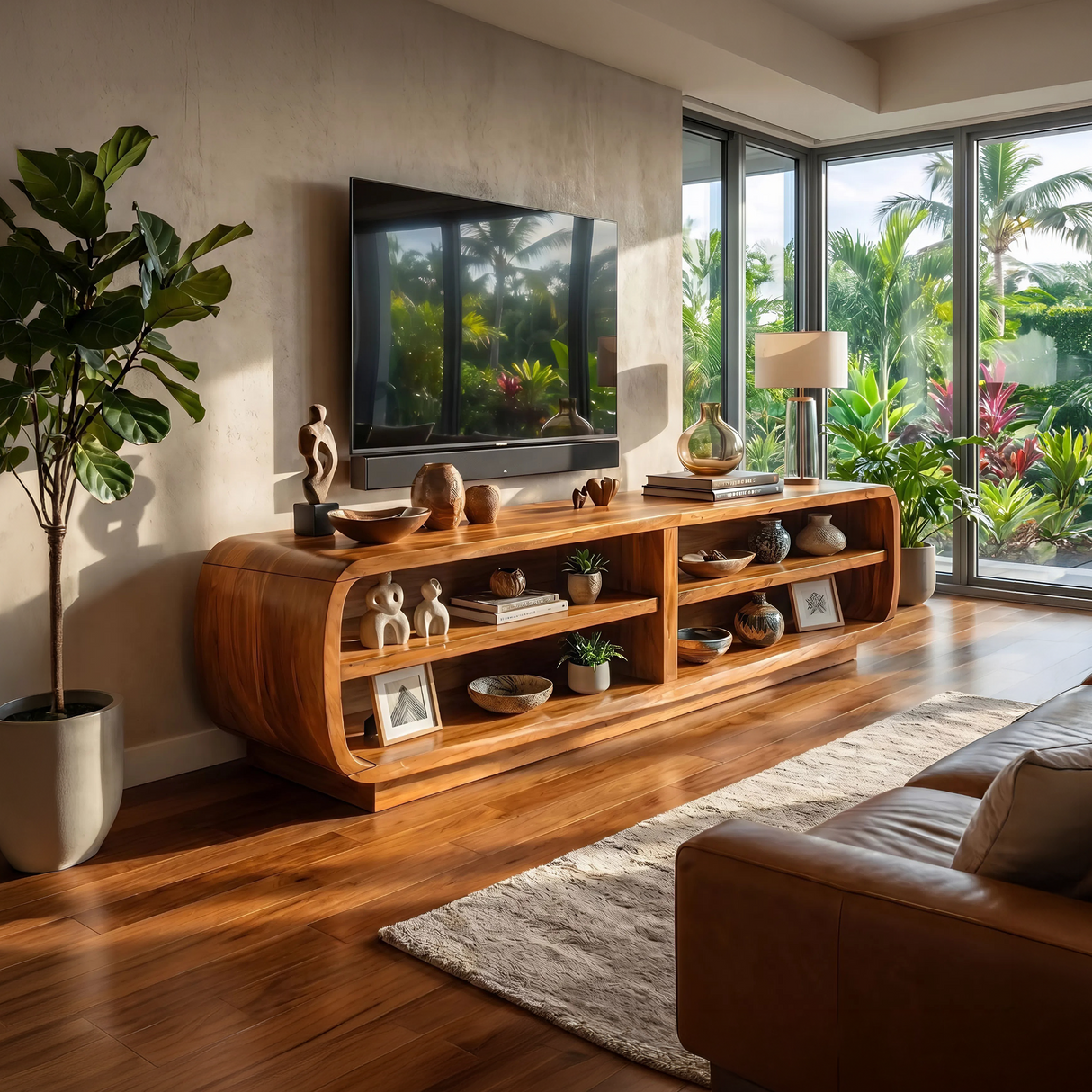 Mid Century Sculpted TV Cabinet For Living Room