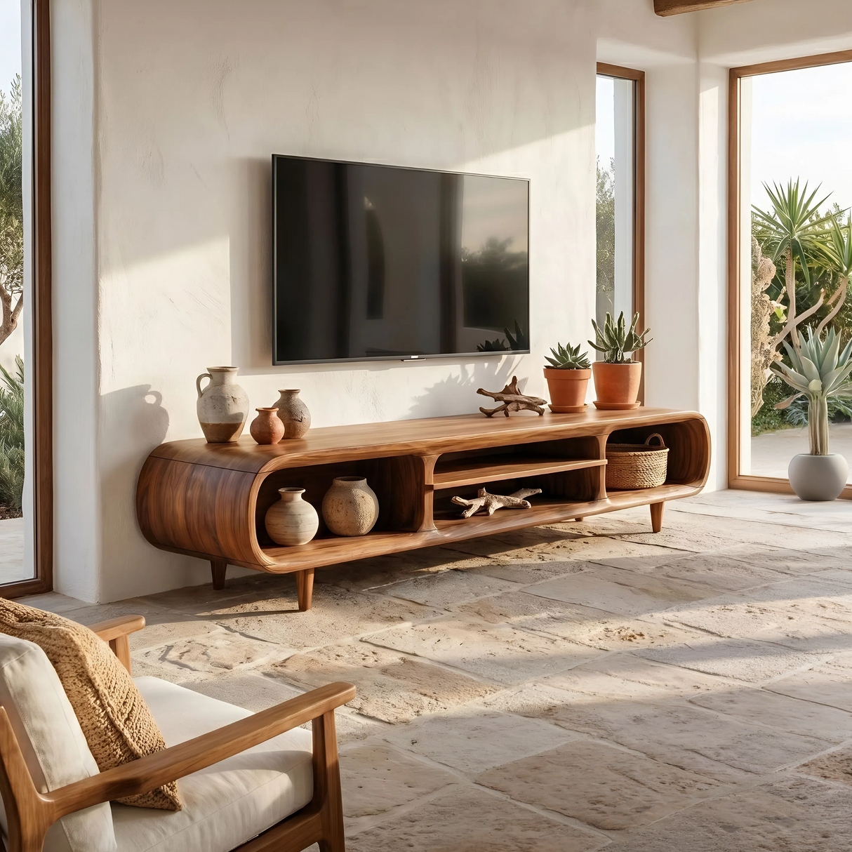 Minimalist Curved TV Stand For Apartment Space