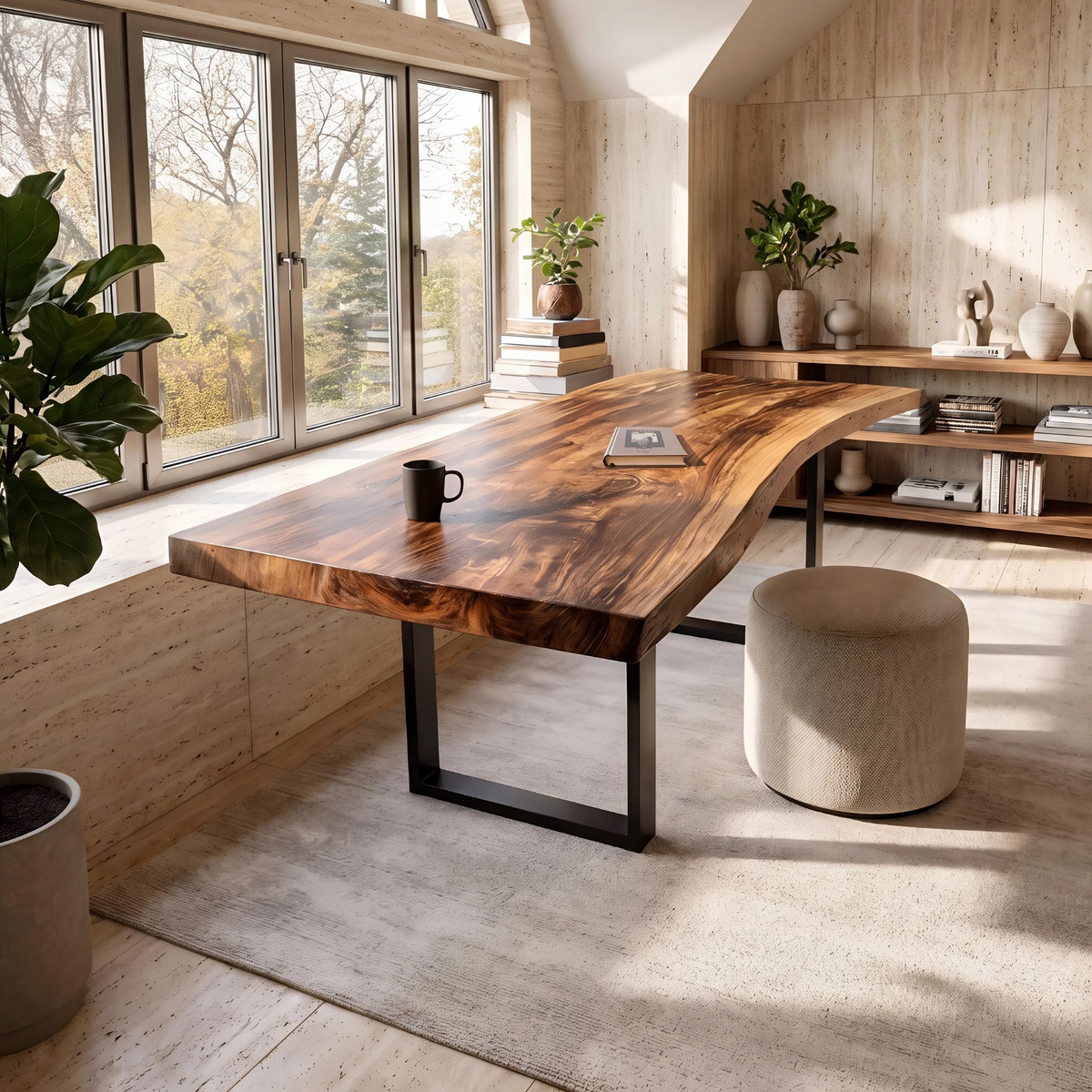 Mid Century Rustic Wooden Live Edge Desk For Home Office – ET Woodcrafts