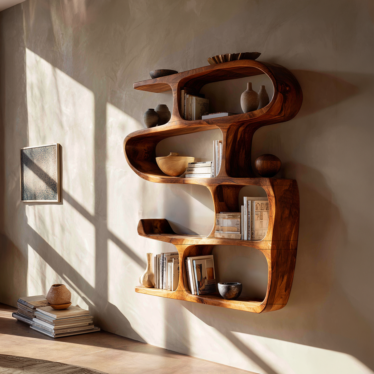 Modern Curved Bookshelf Entryway Storage Display