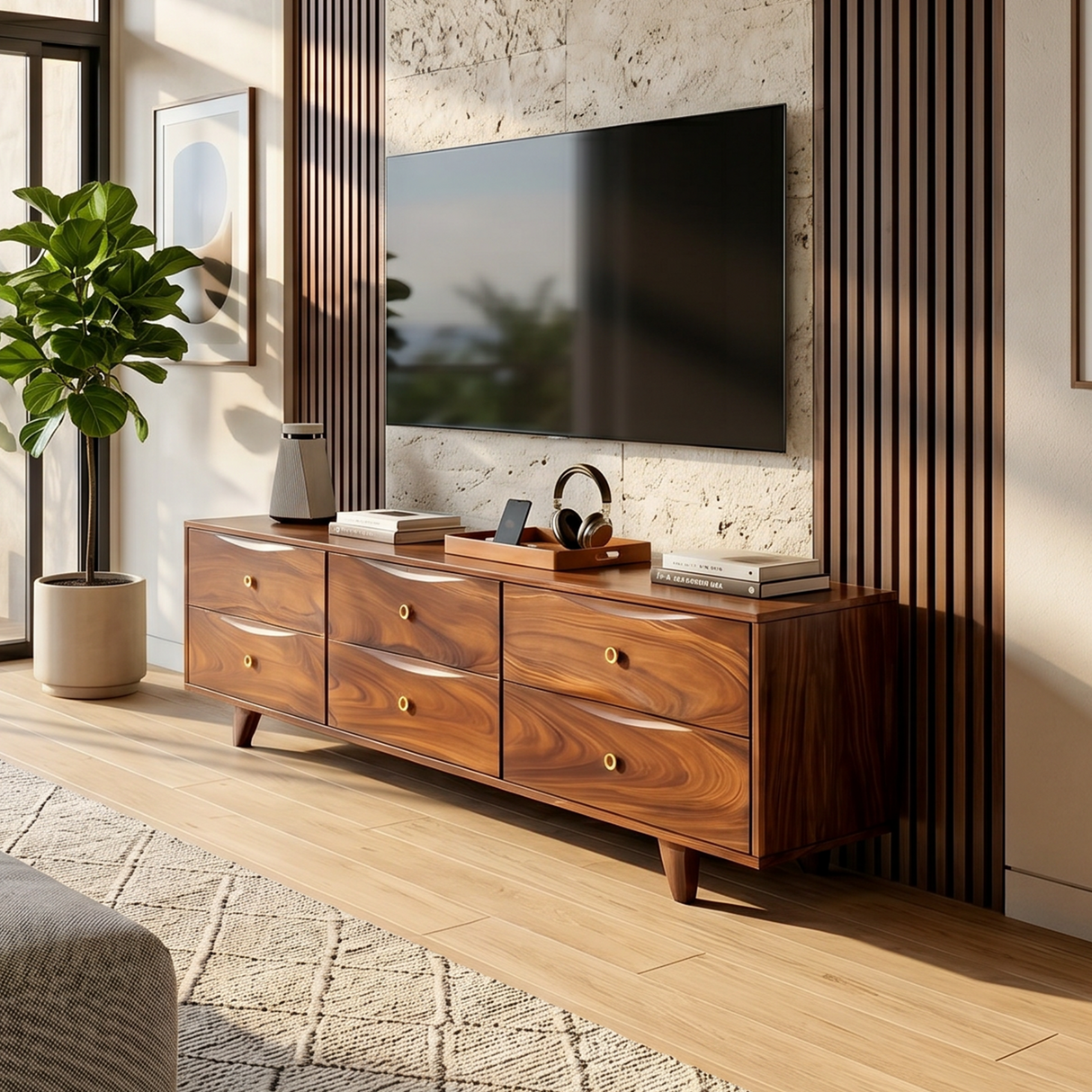 Mid Century Curved TV Cabinet For Living Space
