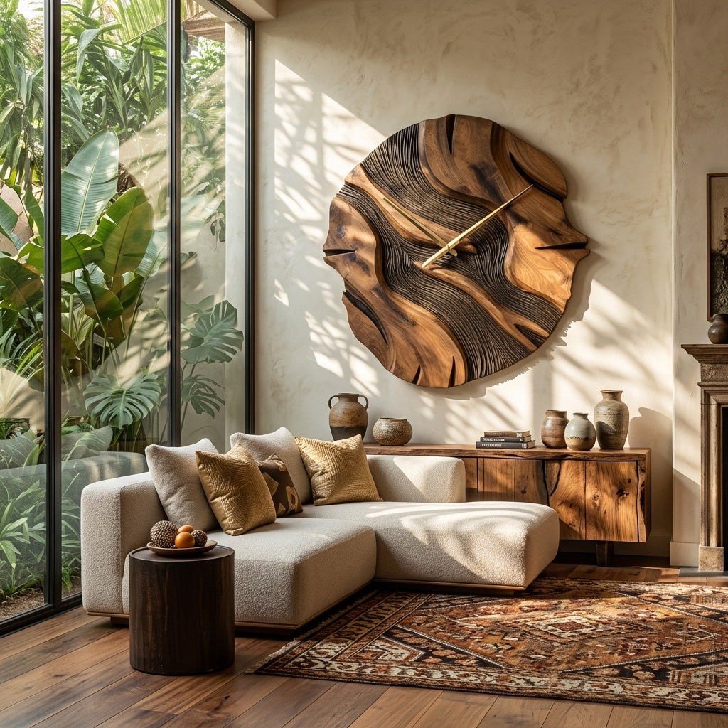 Organic Sculptural Wooden Wall Clock For Living Room – ET Woodcrafts