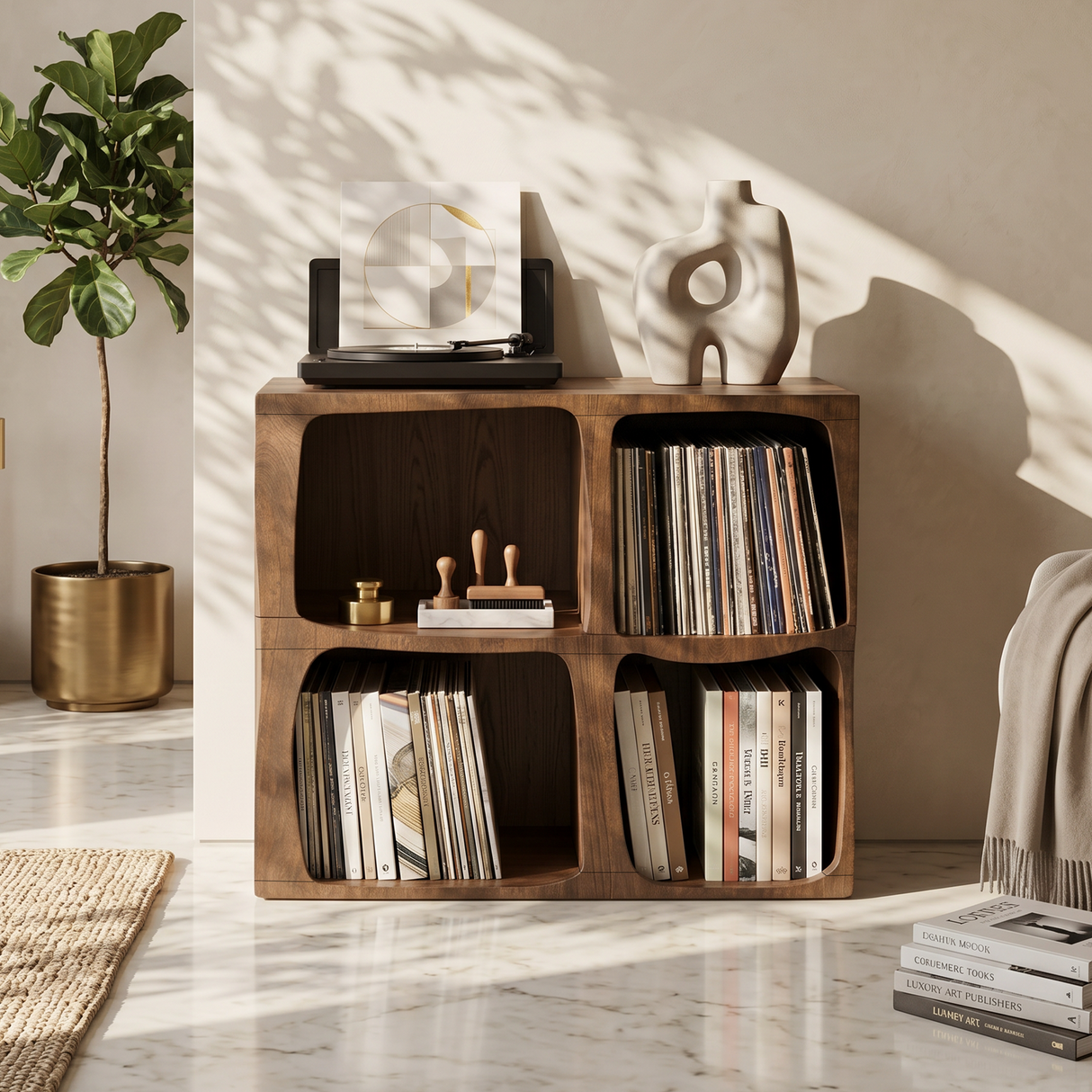 Mid Century Live Edge Record Stand Modern Living Room