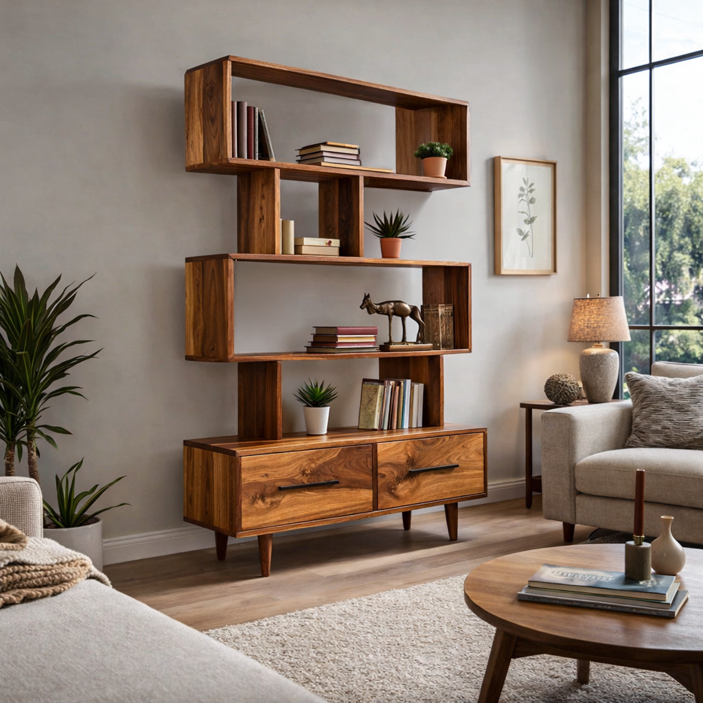 Minimal Natural Wood Bookshelf With Tiers For Home Decor