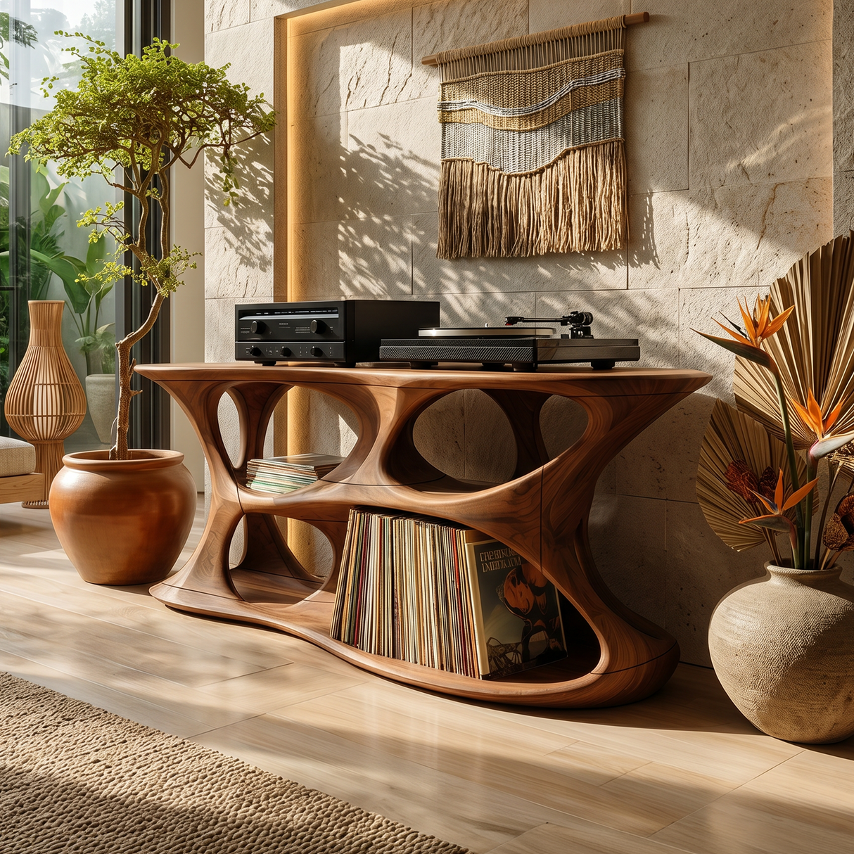 Minimalist Vinyl Storage Stand For Studio Living Space