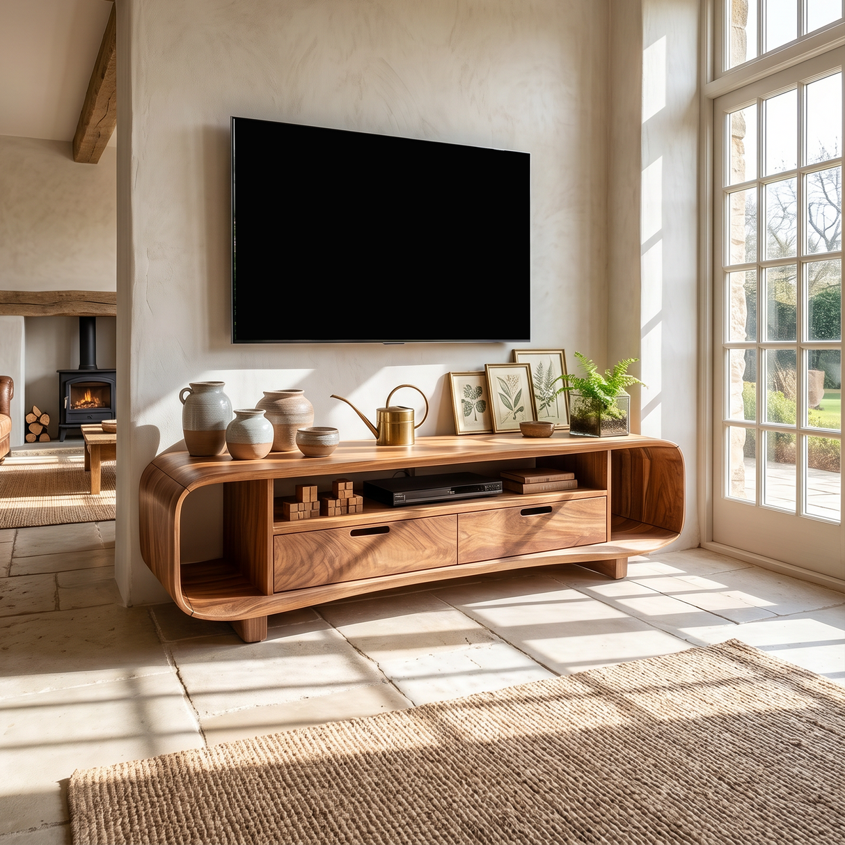 Modern Organic TV Stand For Desert Courtyard Living Room