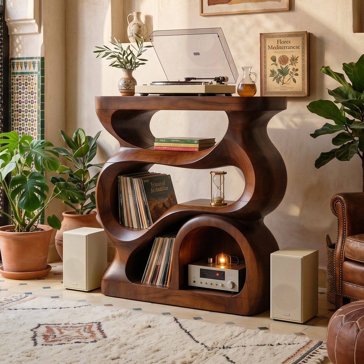 Modern Turntable Stand With Storage For Living Room