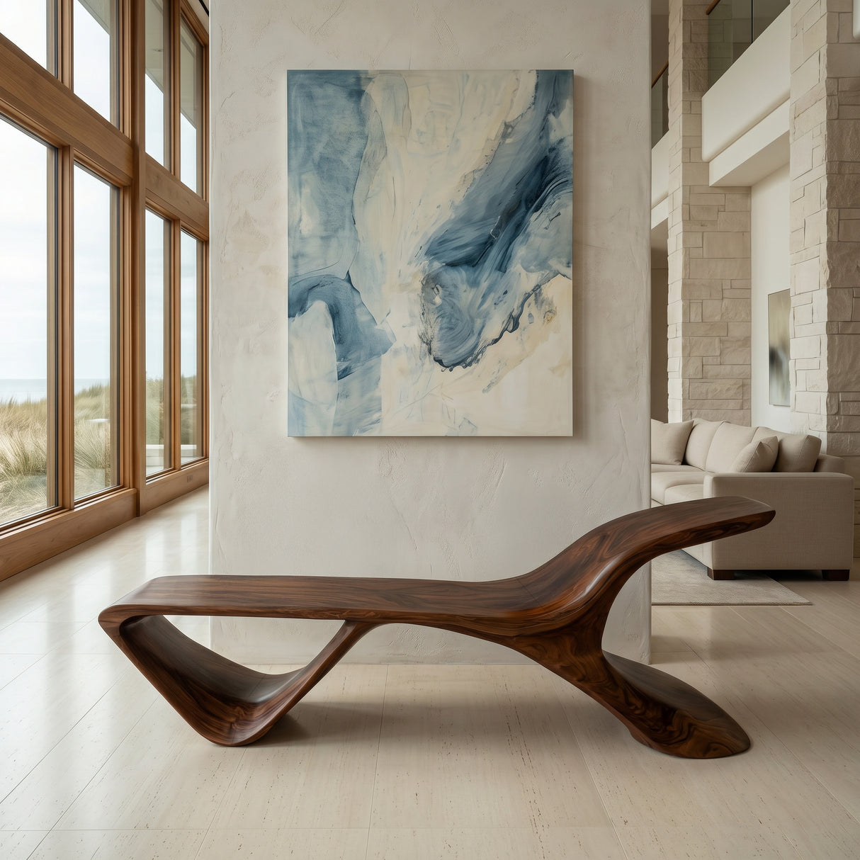 Organic Modern Curved Bench For Living Room Or Entryway