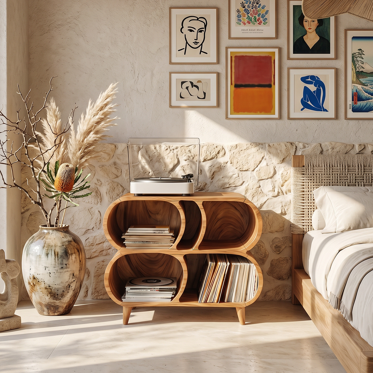 Farmhouse Wood Record Player Stand For Furniture Decor